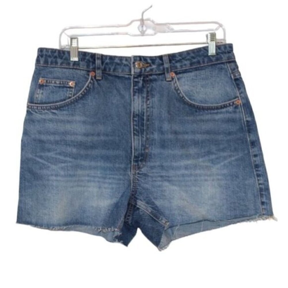 Topshop Blue Cotton High Rise A-Line Jeans Shorts Women's Size 10